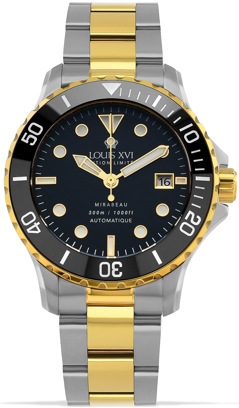 Louis XVI Herrklocka LXVI1405 Mirabeau Svart/Guldtonat st&aring;l &Oslash;41 mm