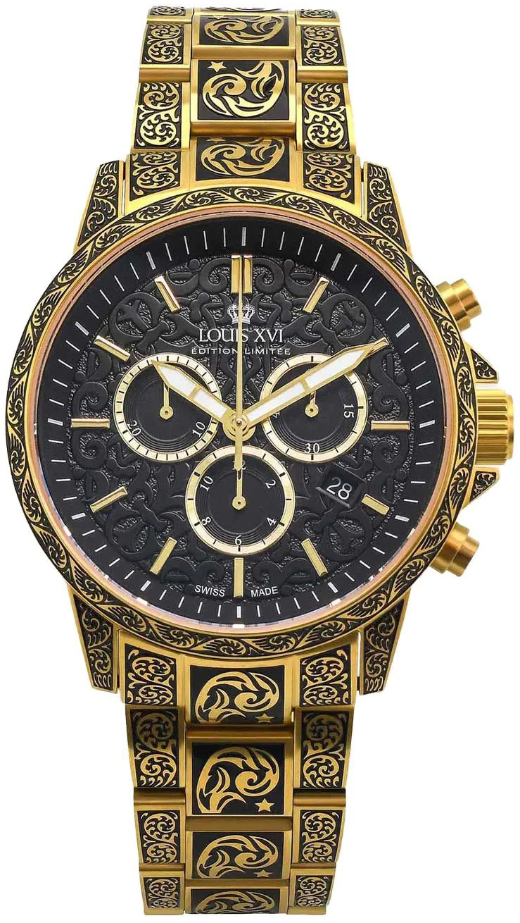 Louis XVI Herrklocka LXVI1700 Palais Royale Svart/Gulguldtonat stål - Louis XVI