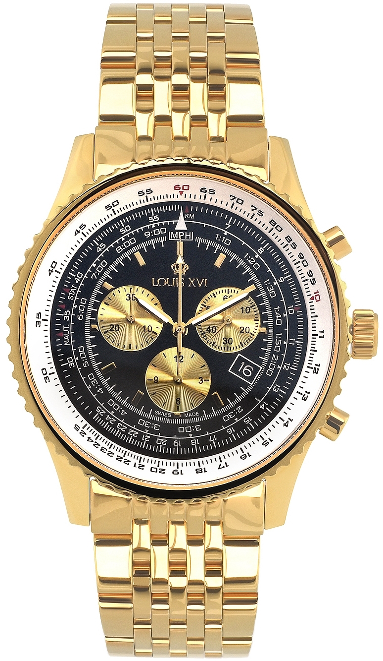 Louis XVI Herrklocka LXVI595 Artagnan Svart/Gulguldtonat stål Ø48 mm - Louis XVI