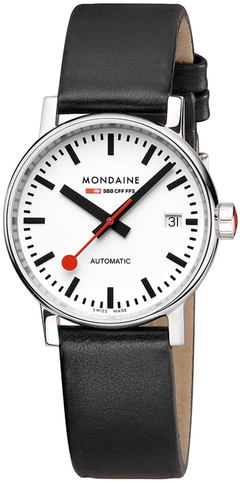 Mondaine Damklocka MSE.35610.LBV Evo2 Vit/L&auml;der &Oslash;35 mm