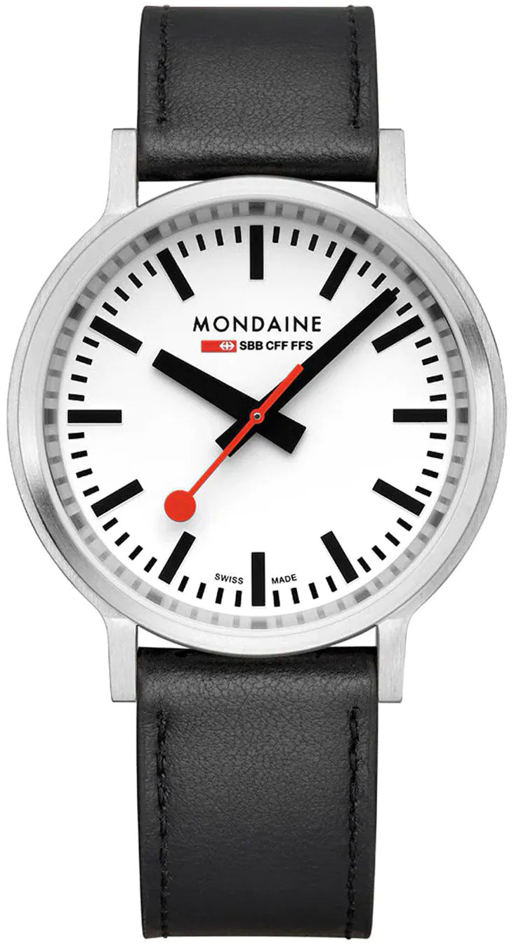 Mondaine Herrklocka MST.4101B.LBV.2SE Stop2Go Vit/L&auml;der &Oslash;41 mm