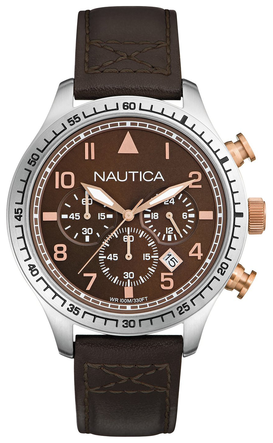 Nautica Chronograph Herrklocka A17655G Brun/Läder Ø44 mm - Nautica