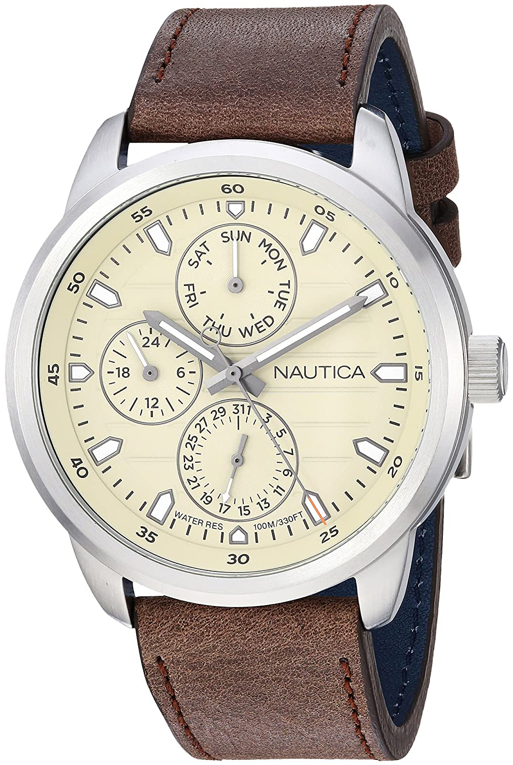 Nautica Herrklocka NAPFRL001 Antikvit/Läder Ø43 mm