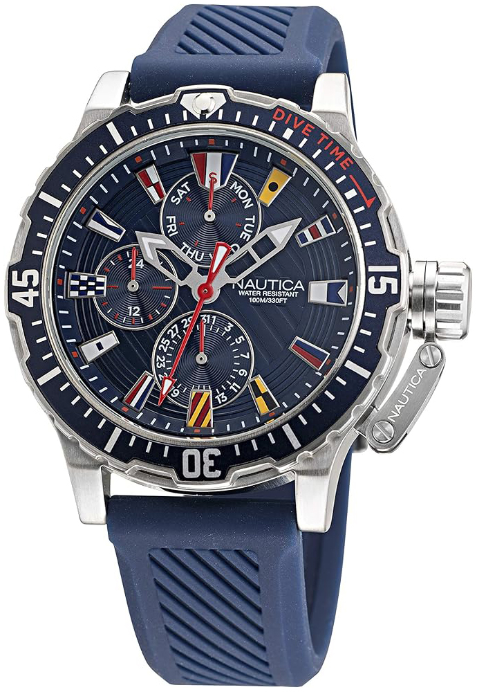 Nautica Herrklocka NAPGLF008 Classic Bl&aring;/Gummi &Oslash;46 mm