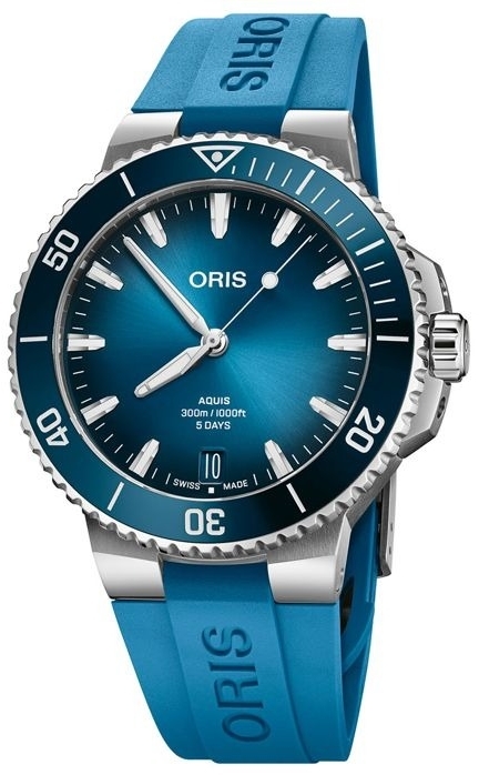 Oris Herrklocka 01 400 7790 4135-07 4 23 45EB Aquis Blå/Gummi Ø43.5 - Oris