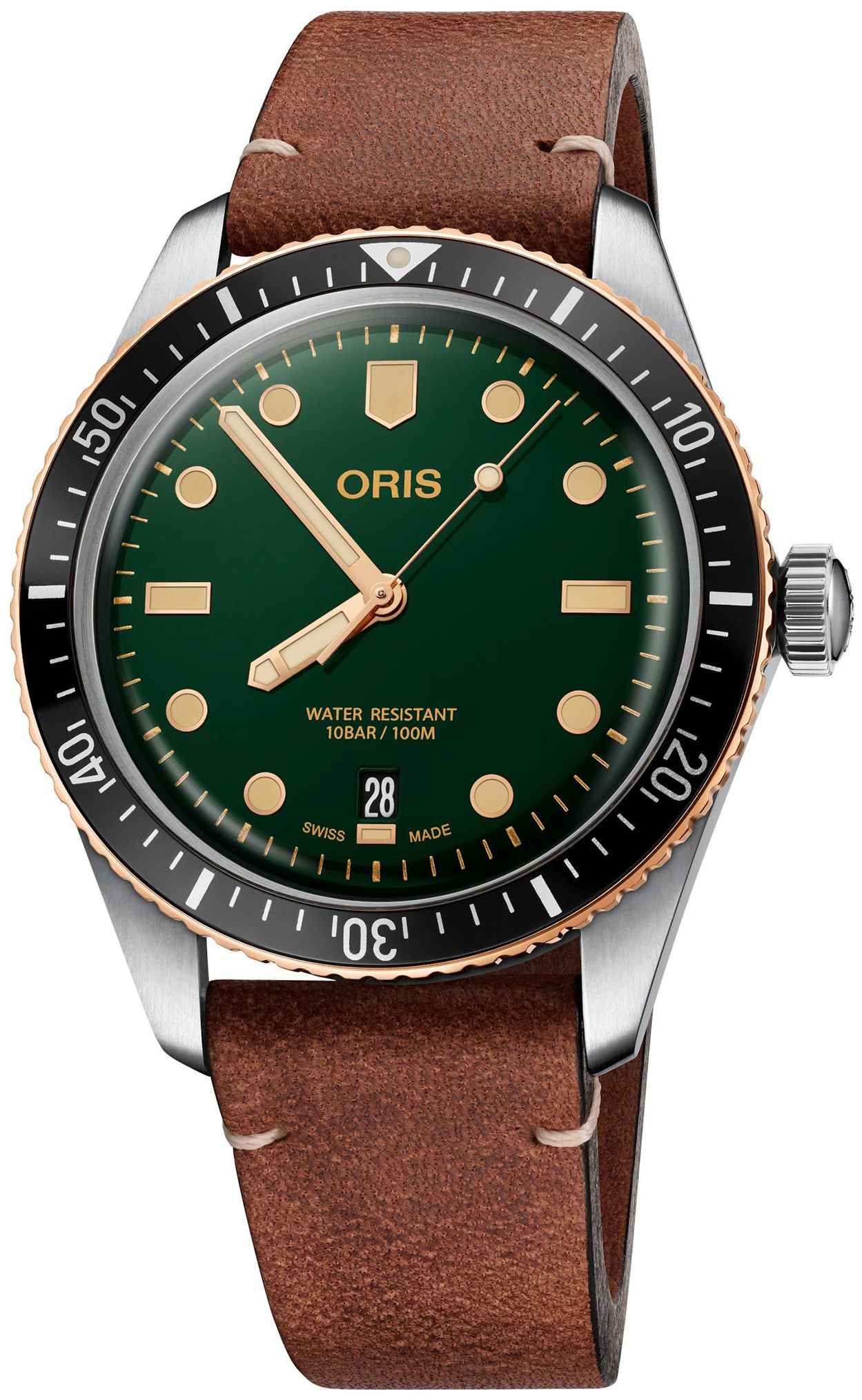 Oris Herrklocka 01 733 7707 4357-07 5 20 45 Diving Grön/Läder Ø40 - Oris