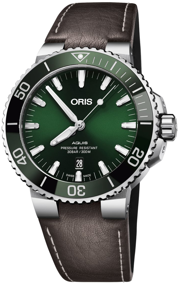 Oris Herrklocka 01 733 7730 4157-07 5 24 10EB Diving Grön/Läder - Oris
