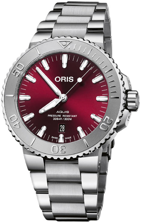 Oris 01 733 7730 4158-07 8 24 05PEB Aquis Röd/Stål Ø43.5 mm - Oris