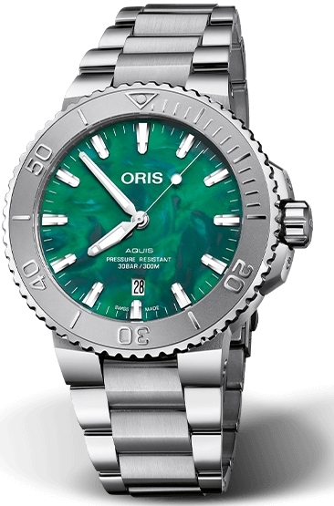 Oris Damklocka 01 733 7770 4137-07 8 18 05P Aquis Grön/Stål Ø36.5 - Oris