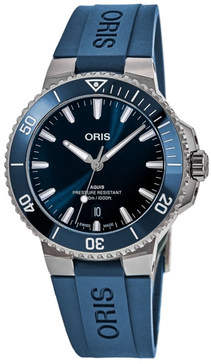 Oris Herrklocka 01 733 7789 4135-07 4 23 35FC Aquis Blå/Gummi Ø43.5 - Oris