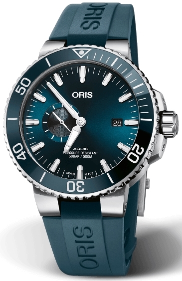 Oris Herrklocka 01 743 7733 4155-07 4 24 69EB Aquis Blå/Gummi Ø45.5 - Oris