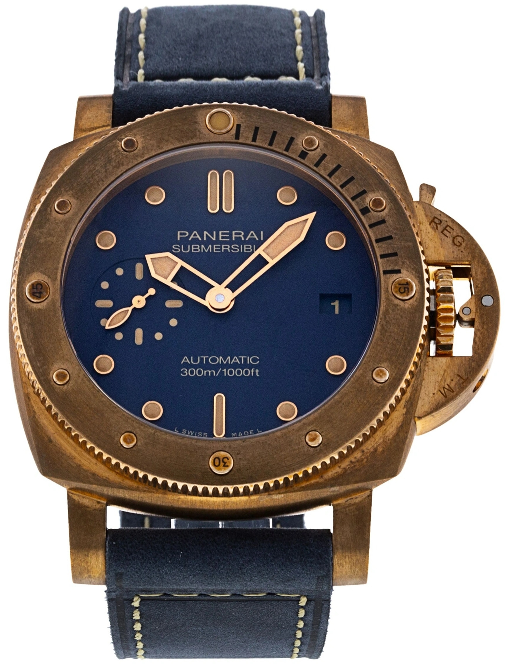 Panerai Herrklocka PAM01074 Submersible Bronzo Blå/Läder Ø42 mm - Panerai