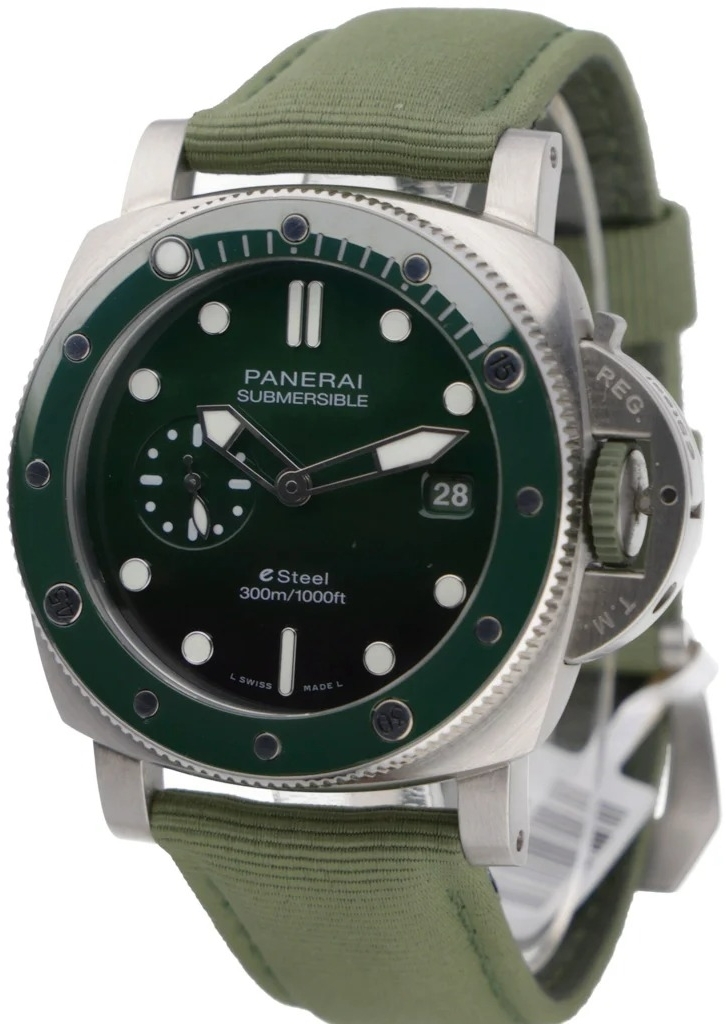 Panerai Herrklocka PAM01287 Submersible Grön/Textil Ø44 mm - Panerai