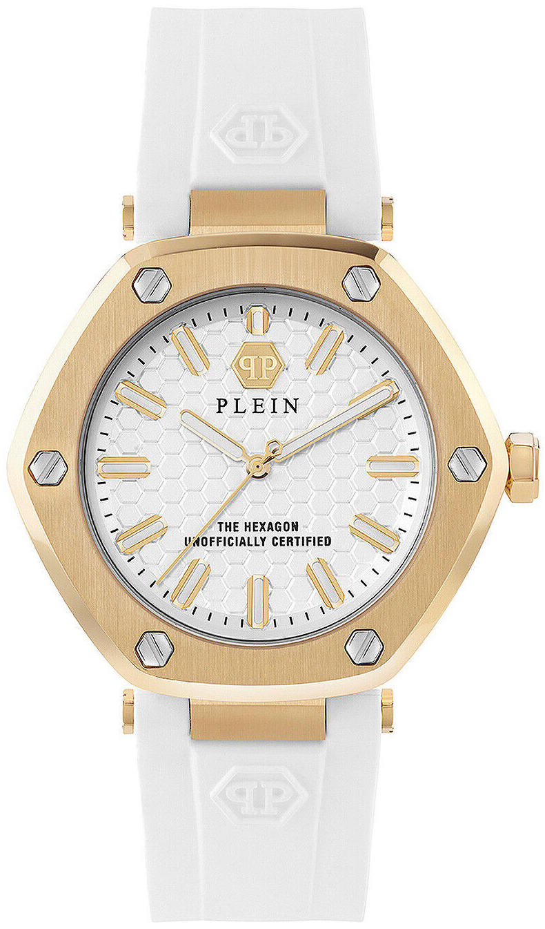 Philipp Plein Damklocka PW1BA0123 The Hexagon Vit/Gummi Ø38 mm - Philipp Plein