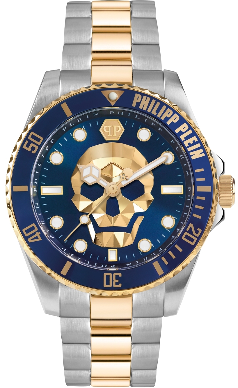 Philipp Plein Herrklocka PWOAA0722 The Skull Blå/Guldtonat stål - Philipp Plein