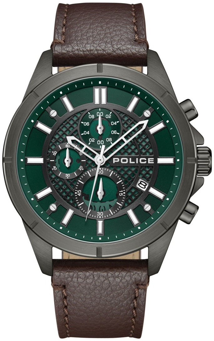 Police Herrklocka PEWGC0054002 Burbank Gr&ouml;n/L&auml;der &Oslash;45 mm