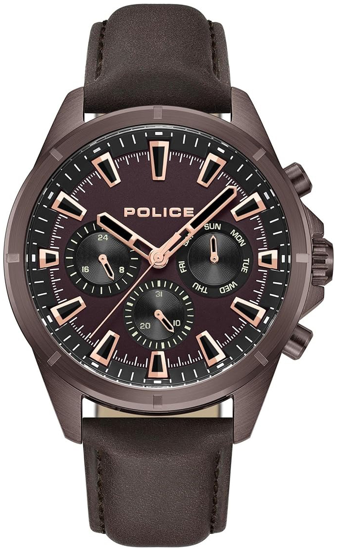 Police Herrklocka PEWJF0005802 Malawi Brun/L&auml;der &Oslash;46 mm