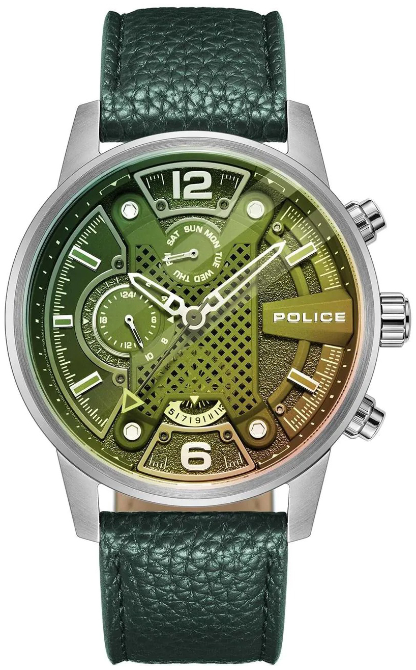 Police Herrklocka PEWJF2203307 Lanshu Grön/Läder Ø48 mm