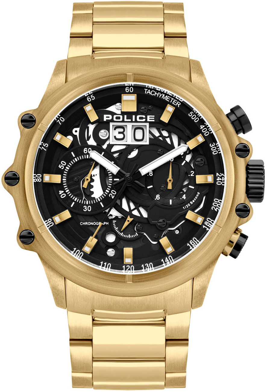 Police Herrklocka PL16018JSG.02M Luang Svart/Gulguldtonat stål Ø48 - Police