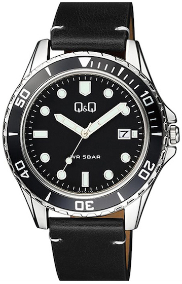 Q&Q Herrklocka A172J332Y Classic Svart/Läder Ø43 mm - Q&Q