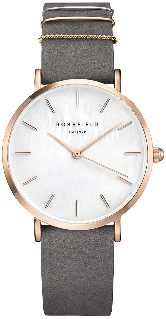 Rosefield Damklocka WEGR-W75 The West Village Vit/Läder Ø33 mm