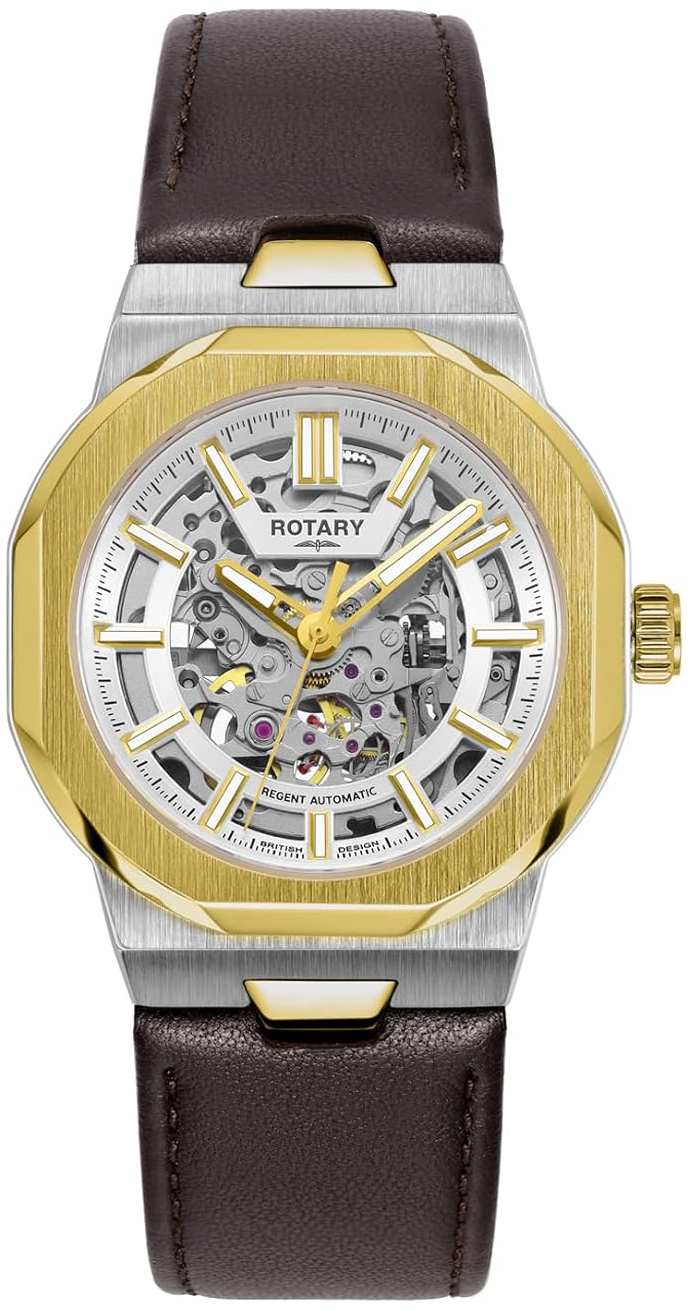 Rotary Herrklocka GS05496/06 Regent Skelettskuren/Läder Ø40 mm - Rotary