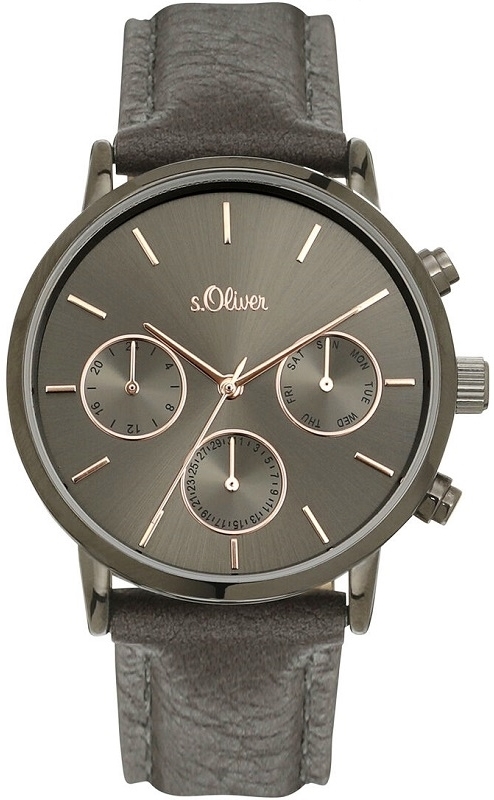 s.Oliver Damklocka SO-4202-LM S.Oliver Classic Grå/Läder Ø38 mm - s.Oliver