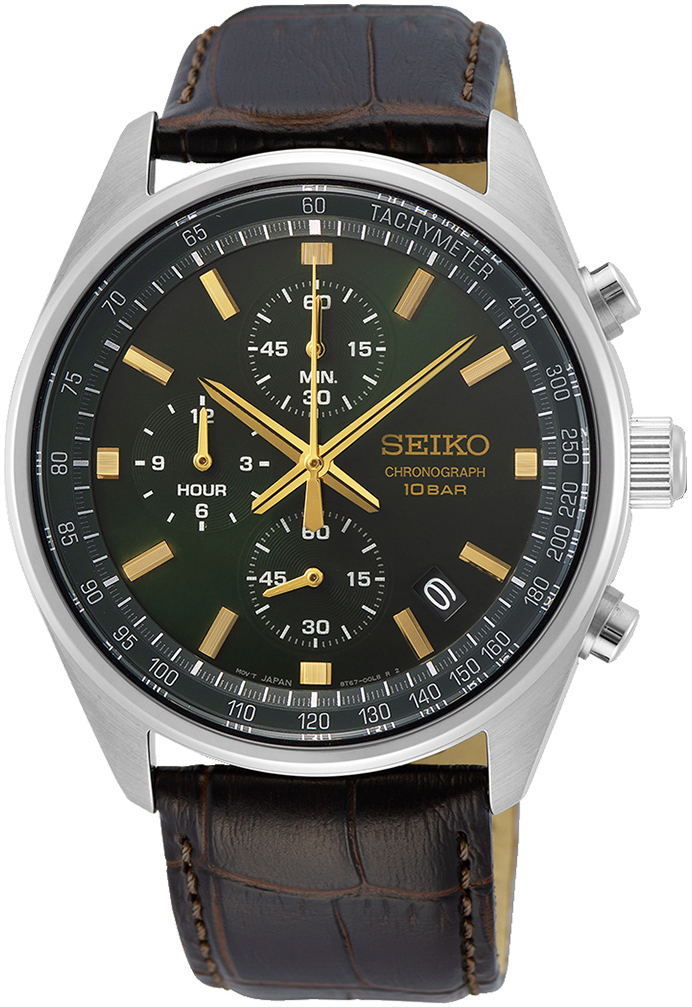 Seiko Herrklocka SSB385P1 Gr&ouml;n/L&auml;der &Oslash;41.5 mm