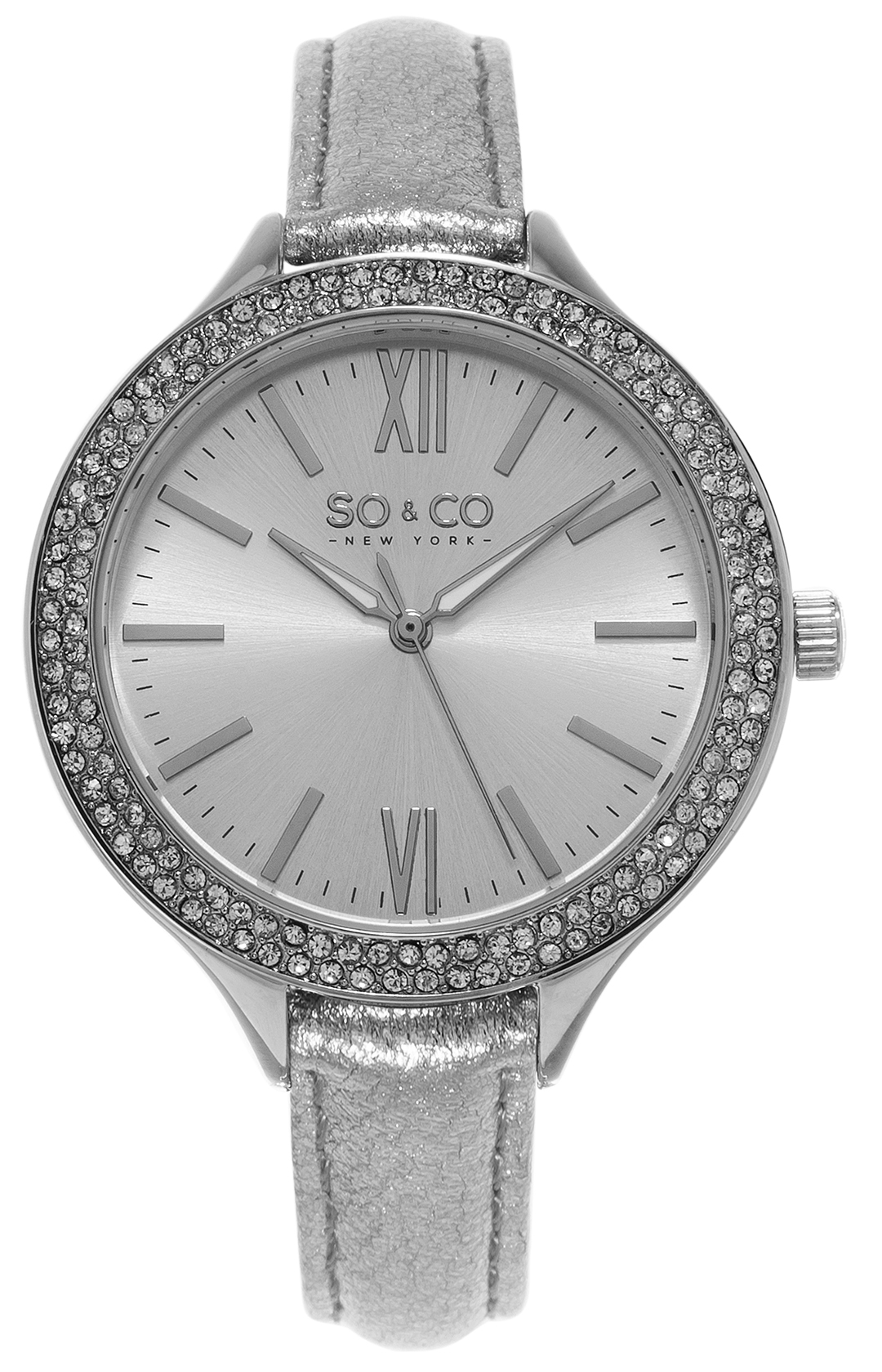 So & Co New York Damklocka 5089.1 Studio Silverfärgad/Läder - So & Co New York