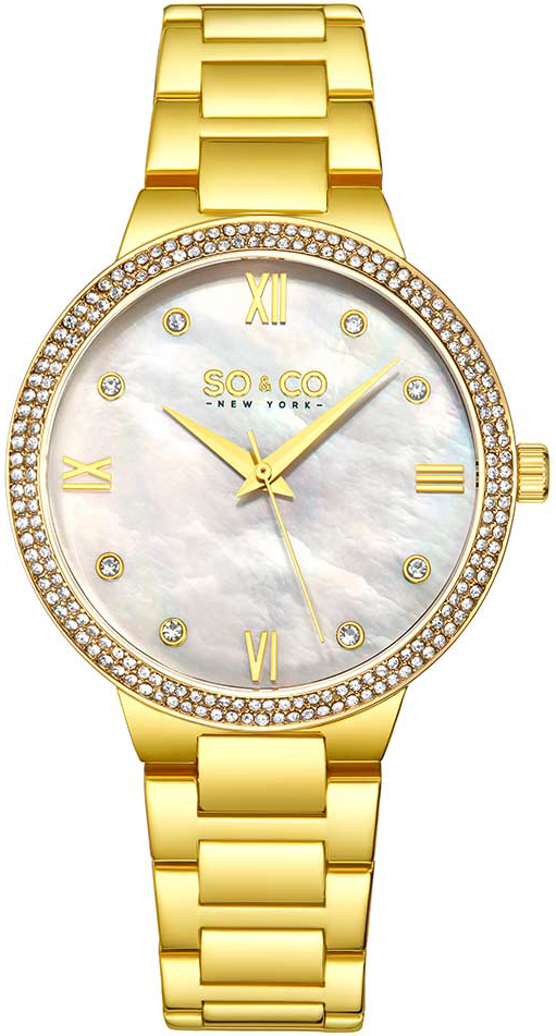 So & Co New York Damklocka 5519.3 Madison Vit/Gulguldtonat stål - So & Co New York