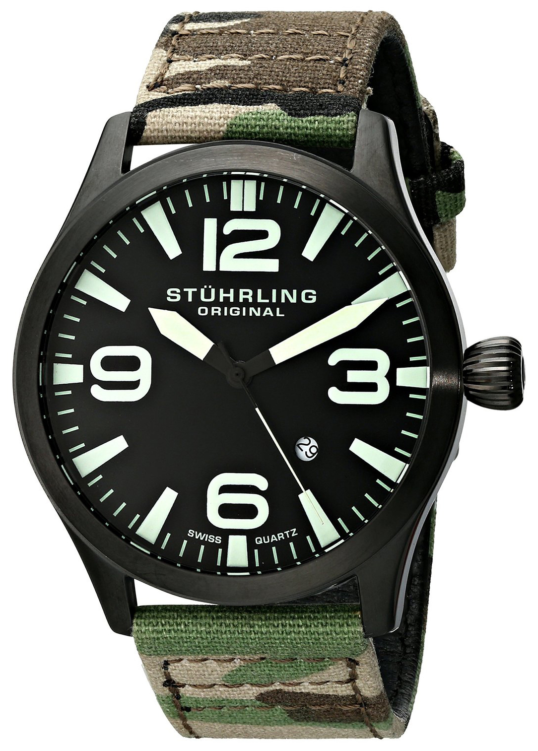 Stührling Original Aviator Herrklocka 141C.01 Svart/Textil Ø47 mm - Stührling Original