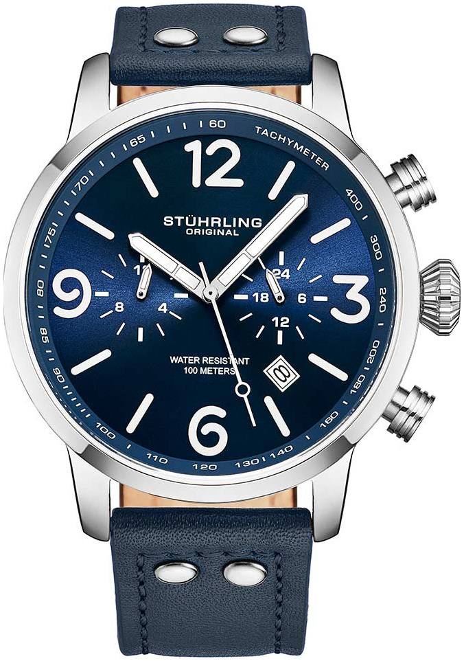 Stührling Original Herrklocka 3956.2 Aviator Blå/Läder Ø45 mm - Stührling Original