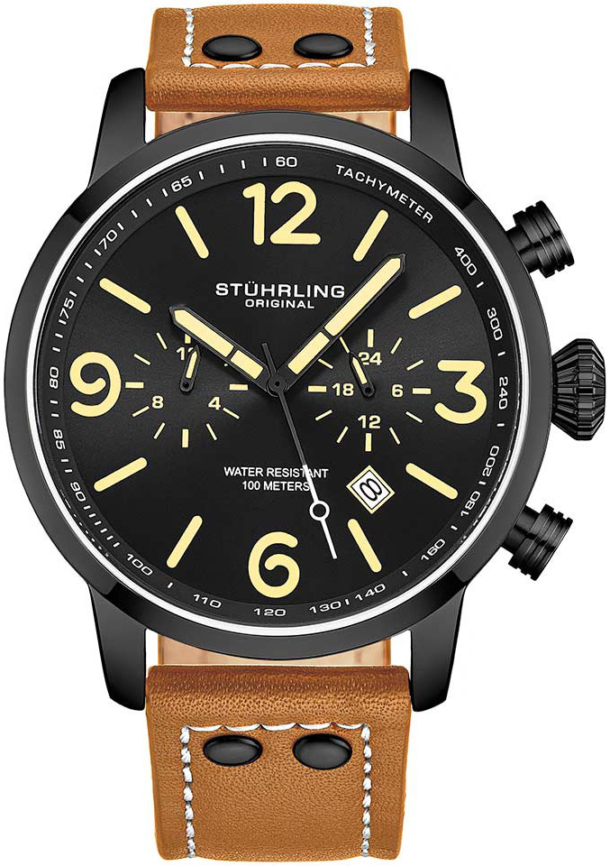 Stührling Original Herrklocka 3956.4 Aviator Svart/Läder Ø45 mm - Stührling Original