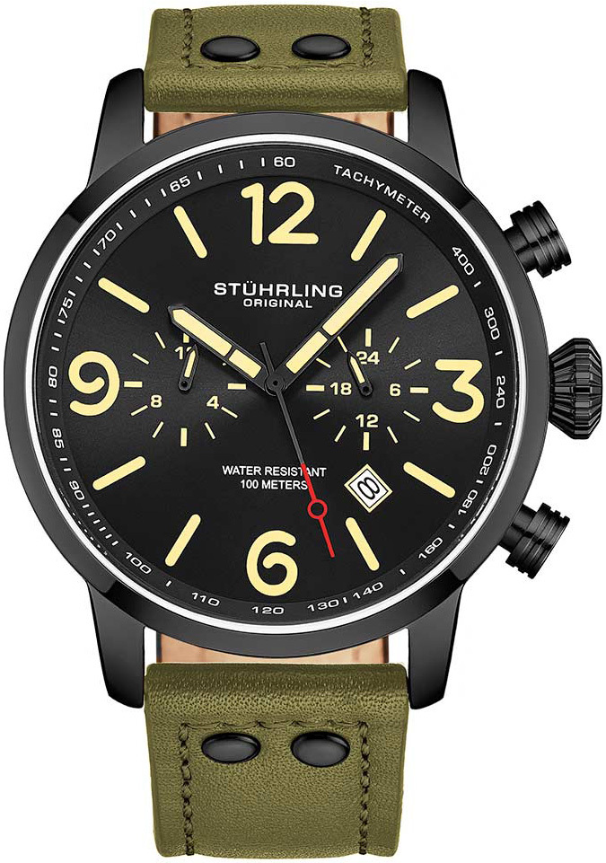 Stührling Original Herrklocka 3956.5 Aviator Svart/Läder Ø45 mm - Stührling Original