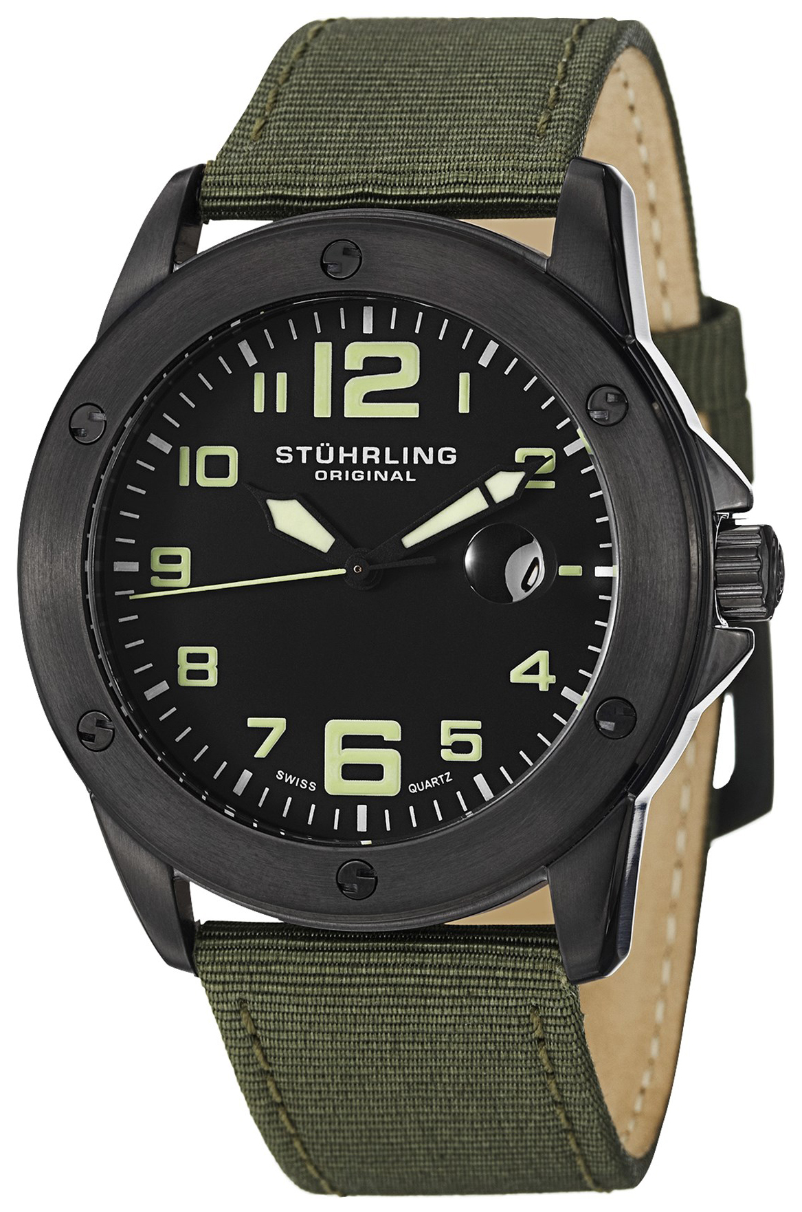 Stührling Original Aviator Herrklocka 463.335DO54 Svart/Textil Ø45 mm - Stührling Original