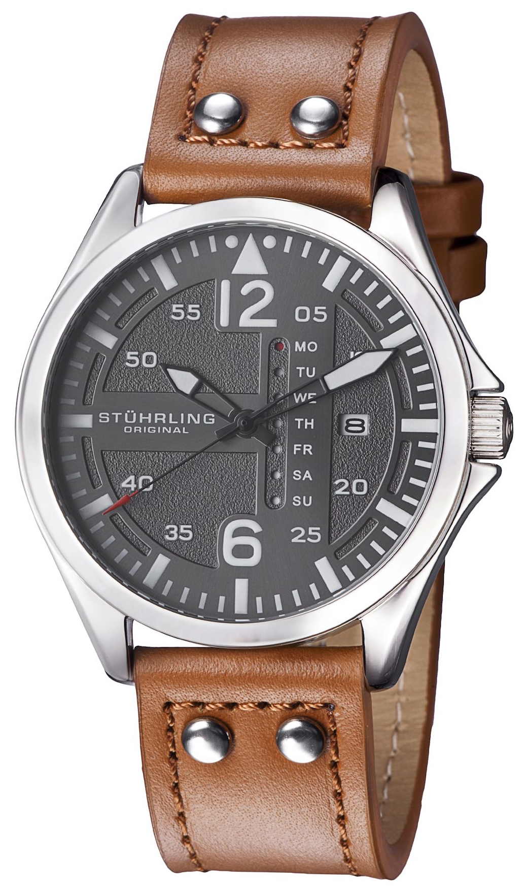 Stührling Original Aviator Herrklocka 699.02 Grå/Läder Ø44 mm - Stührling Original