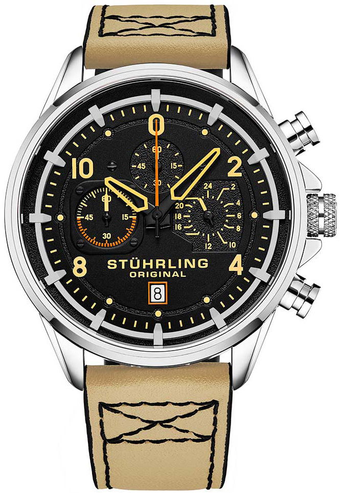 Stührling Original Herrklocka 929.01 Aviator Svart/Läder Ø45 mm - Stührling Original
