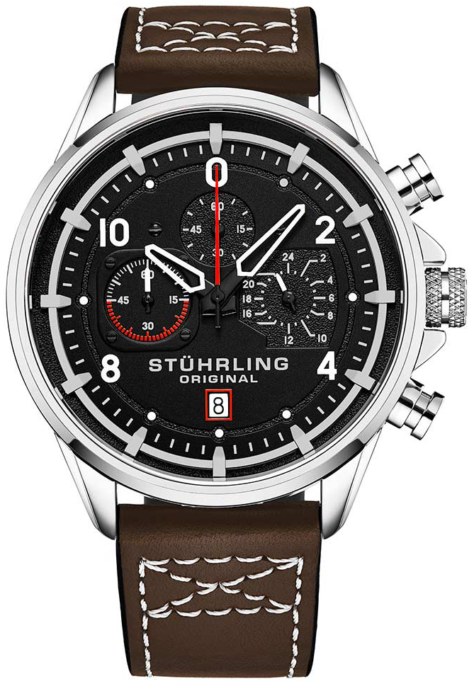 Stührling Original Herrklocka 929.02 Aviator Svart/Läder Ø45 mm - Stührling Original
