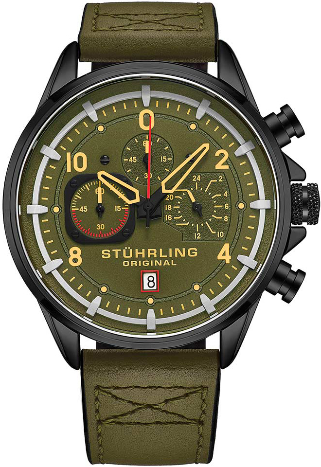 Stührling Original Herrklocka 929.04 Aviator Grön/Läder Ø45 mm - Stührling Original