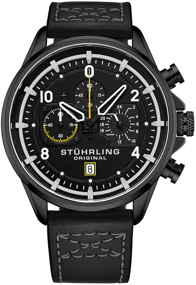 Stührling Original Herrklocka 929.05 Aviator Svart/Läder Ø45 mm - Stührling Original