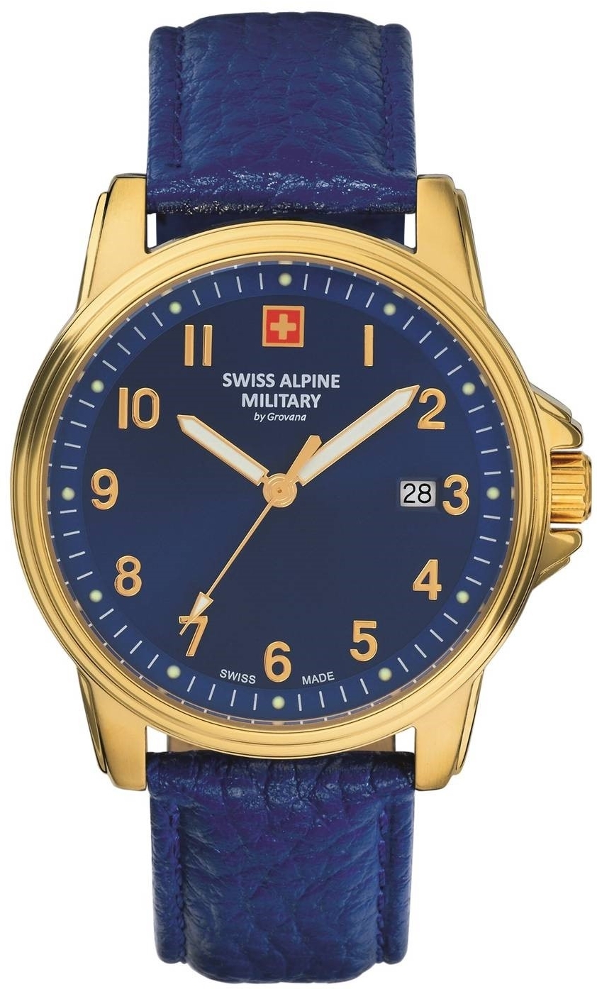 Swiss Alpine Military Herrklocka 7011.1515 Classic Bl&aring;/L&auml;der &Oslash;40 mm