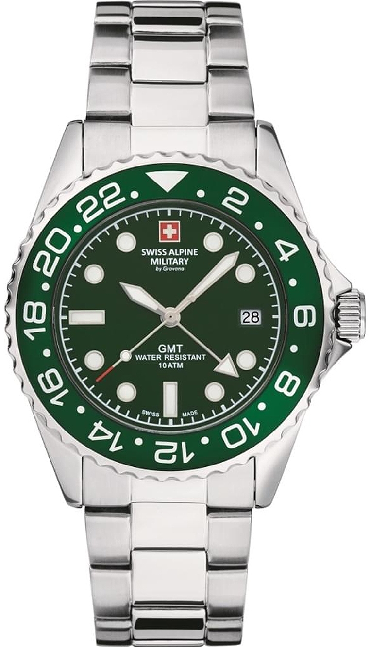 Swiss Alpine Military Herrklocka 7052.1134 GMT Gr&ouml;n/St&aring;l &Oslash;42 mm