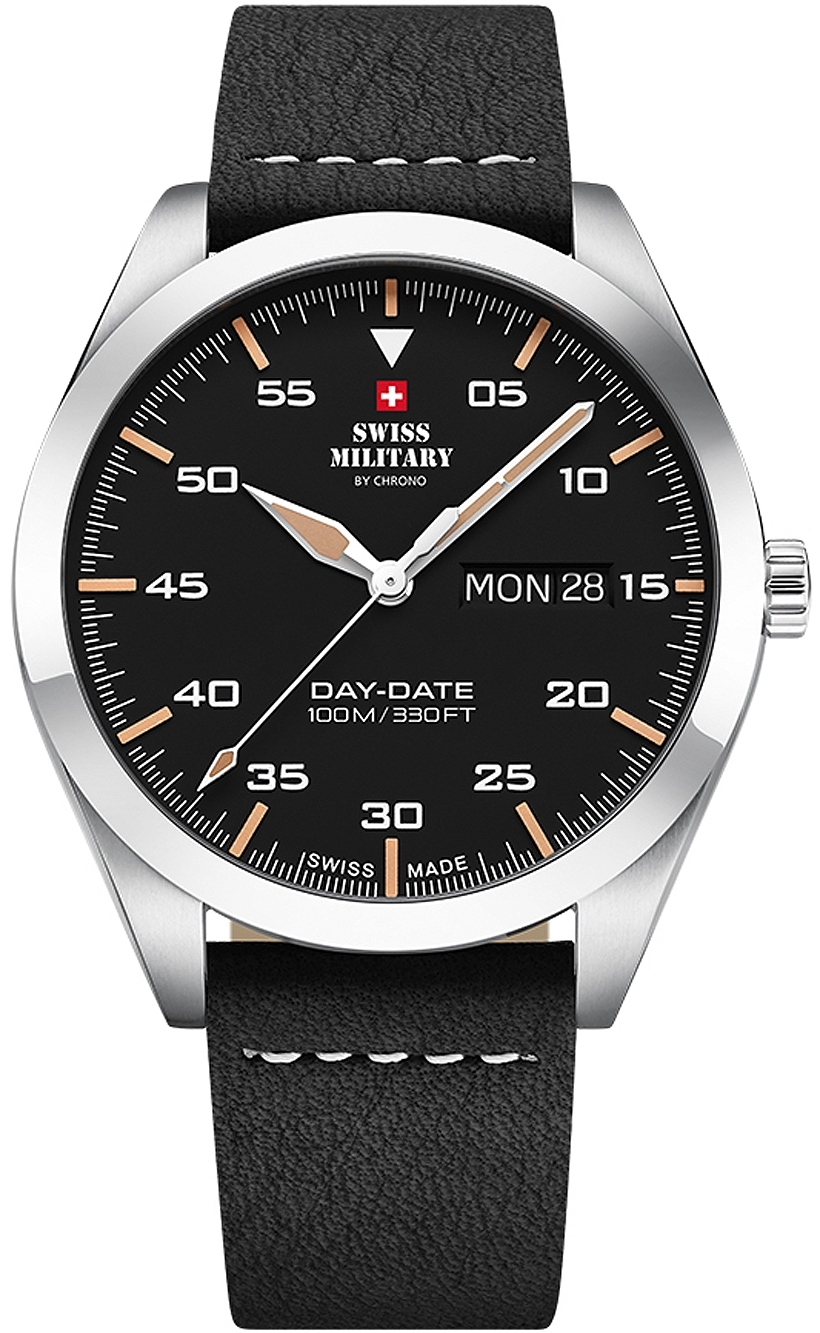 Swiss Military by Chrono Herrklocka SM34087.04 Classic Svart/Läder - Swiss Military by Chrono