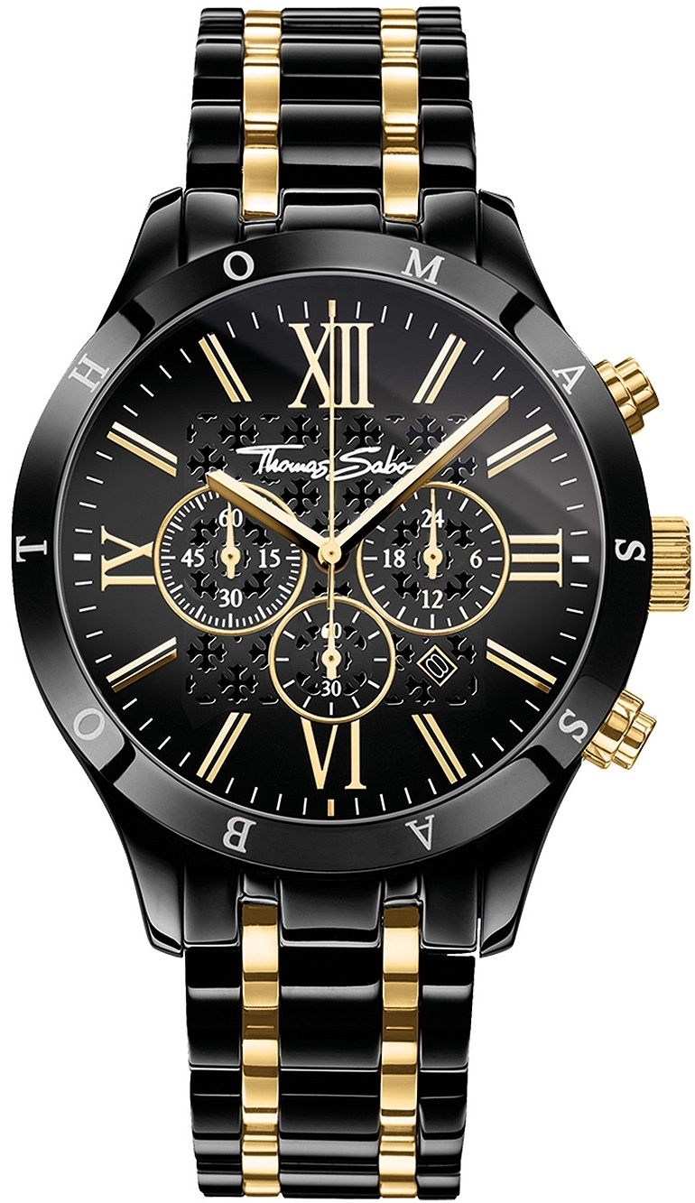 Thomas Sabo Herrklocka WA0264-278-203 Rebel Svart/Guldtonat stål - Thomas Sabo