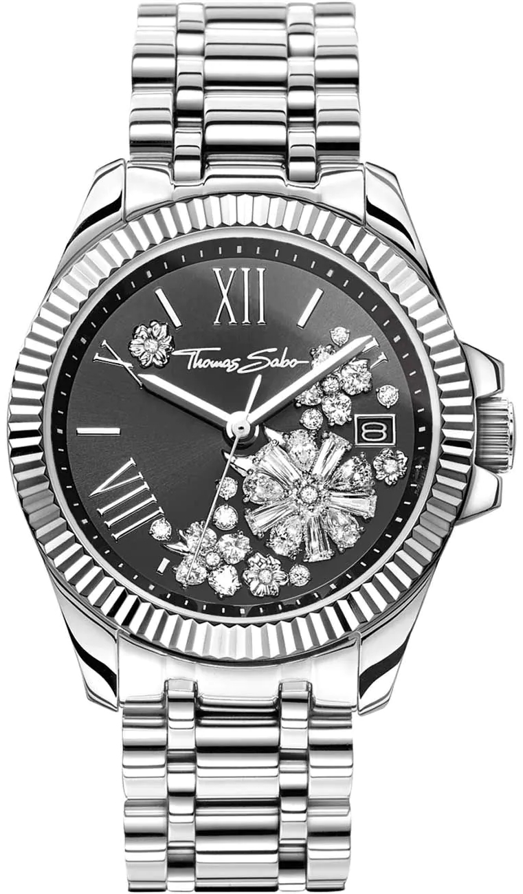 Thomas Sabo Damklocka WA0421-201-201 Divine Flower Svart/Stål Ø33 mm - Thomas Sabo