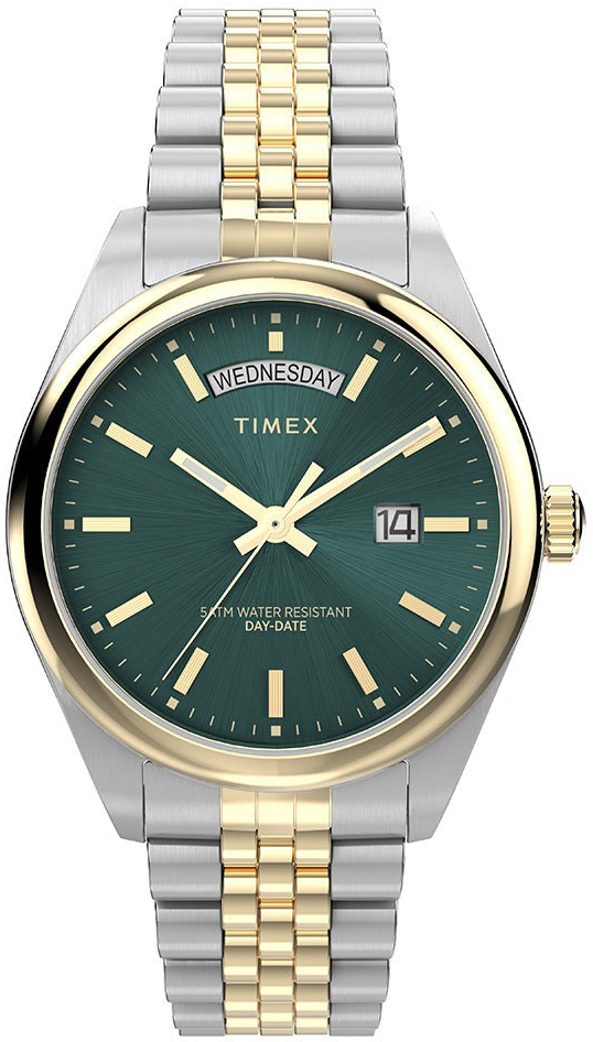 Timex Herrklocka TW2W42800 Legacy Grön/Gulguldtonat stål Ø41 mm