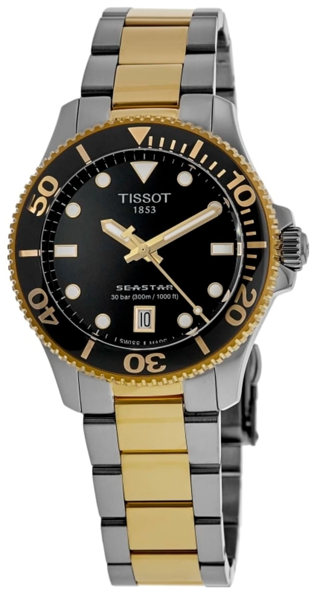 Tissot Damklocka T120.210.22.051.00 Seastar Svart/Gulguldtonat stål - Tissot