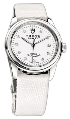 Tudor Glamour Date 55000-WDIDWLZS Vit/Läder Ø36 mm