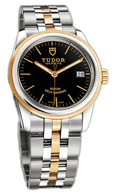Tudor Glamour Date 55003-68053-BIDSTL Svart/18 karat gult guld Ø36 mm