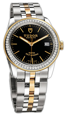 Tudor Glamour Date 55023-68053-BIDSTL Svart/18 karat gult guld Ø36 mm